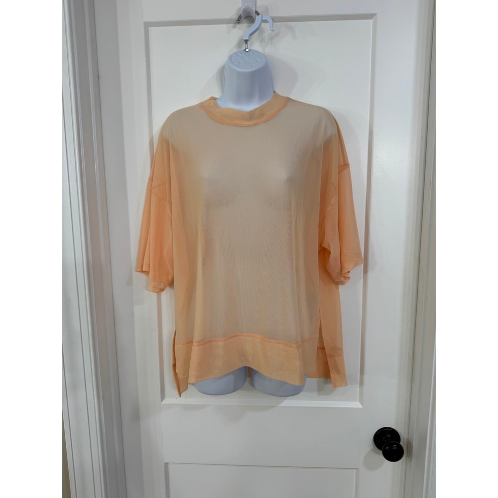 CALIA Womens Oversized Mesh Tee Peach Sherbet Orange WAX15124 Size M NWT